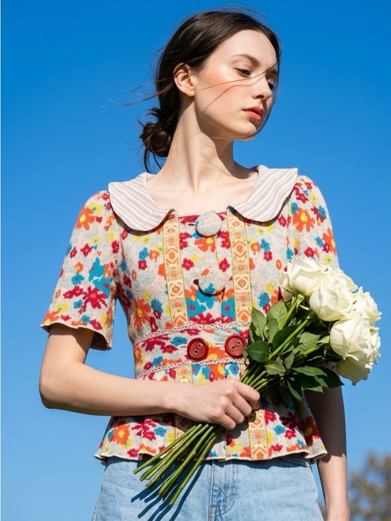 Anthropologie Sweaters - RARE Anthropologie HWR Floral Knit Peplum Cardigan Sweater